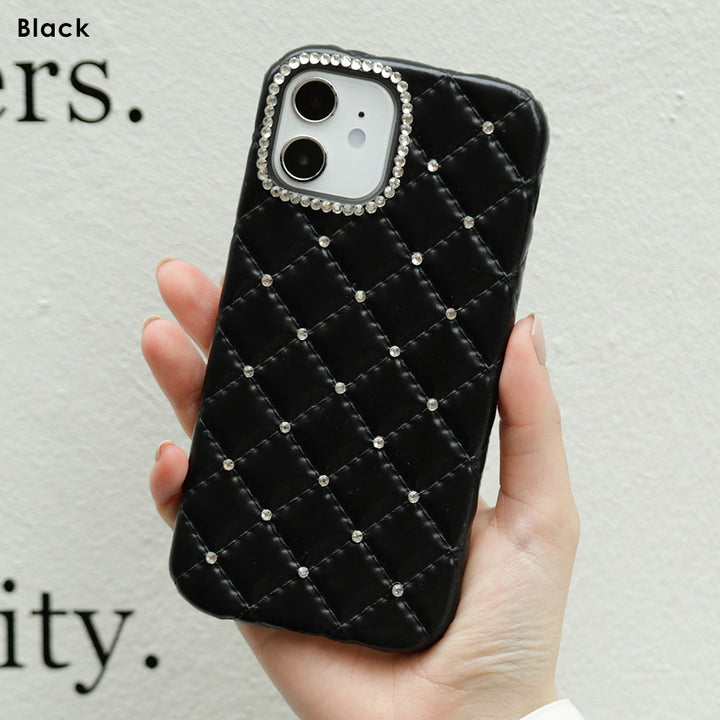 Étui arrière matelassé en cuir végan avec décoration en pierre