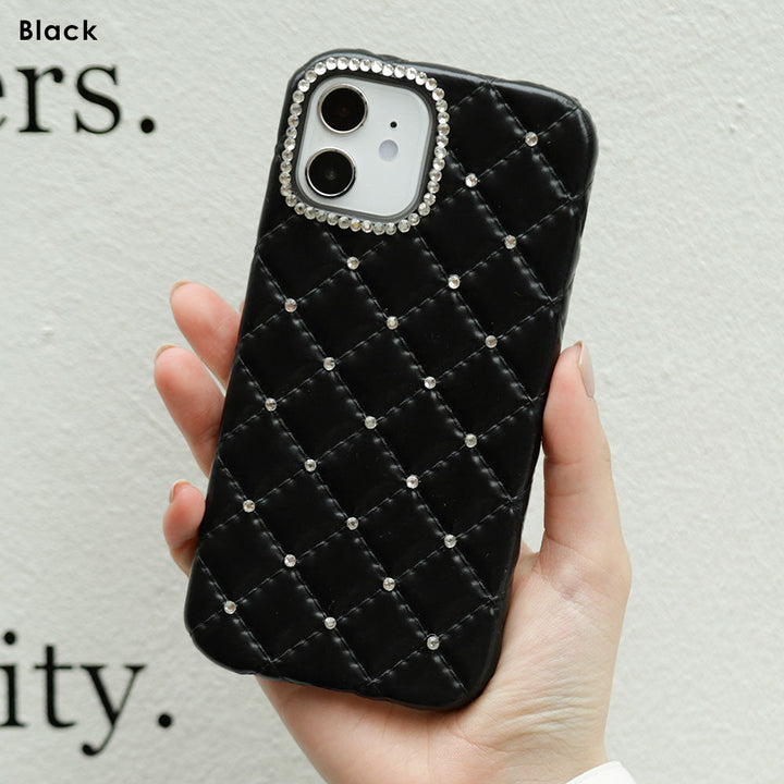 Vegan leather quilted stone decoration back case for Google Pixel series