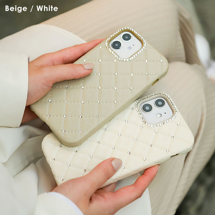 Vegan leather quilting stone decoration back case AQUOS series