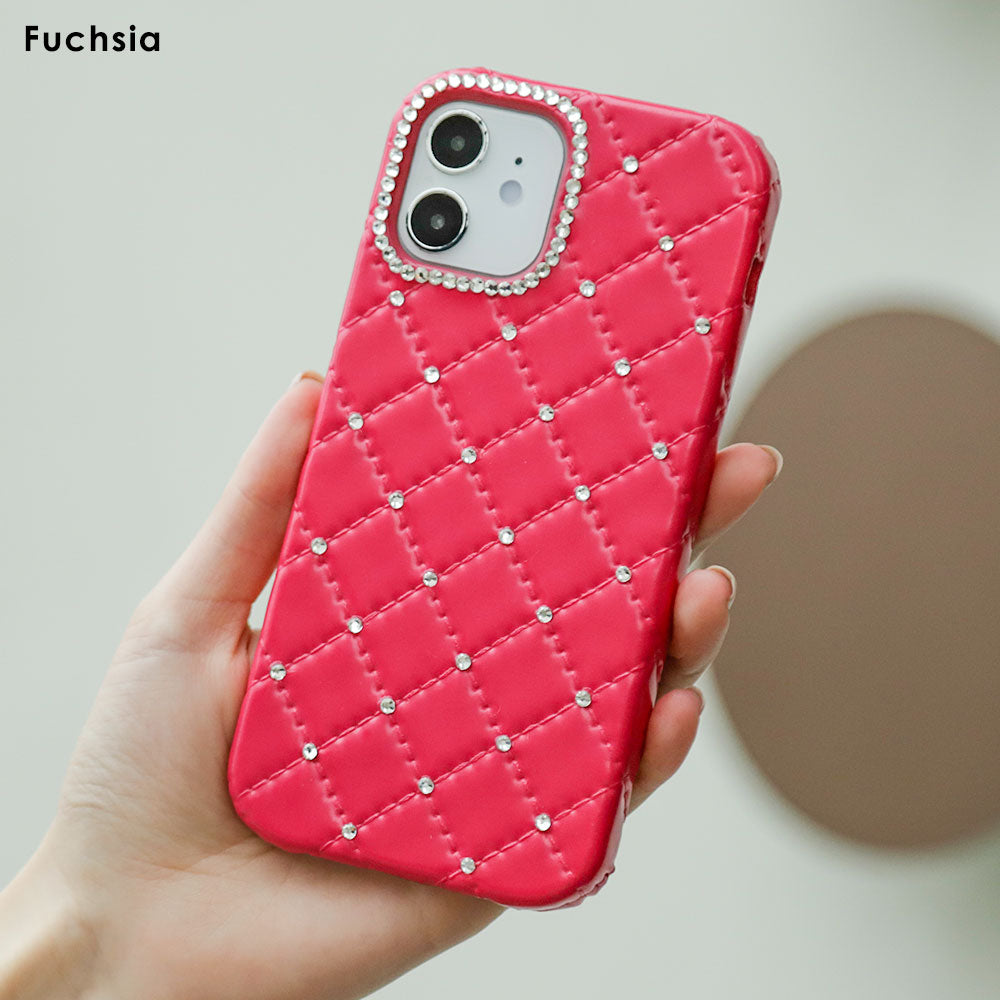 Vegan leather quilted stone decoration back case for Google Pixel series