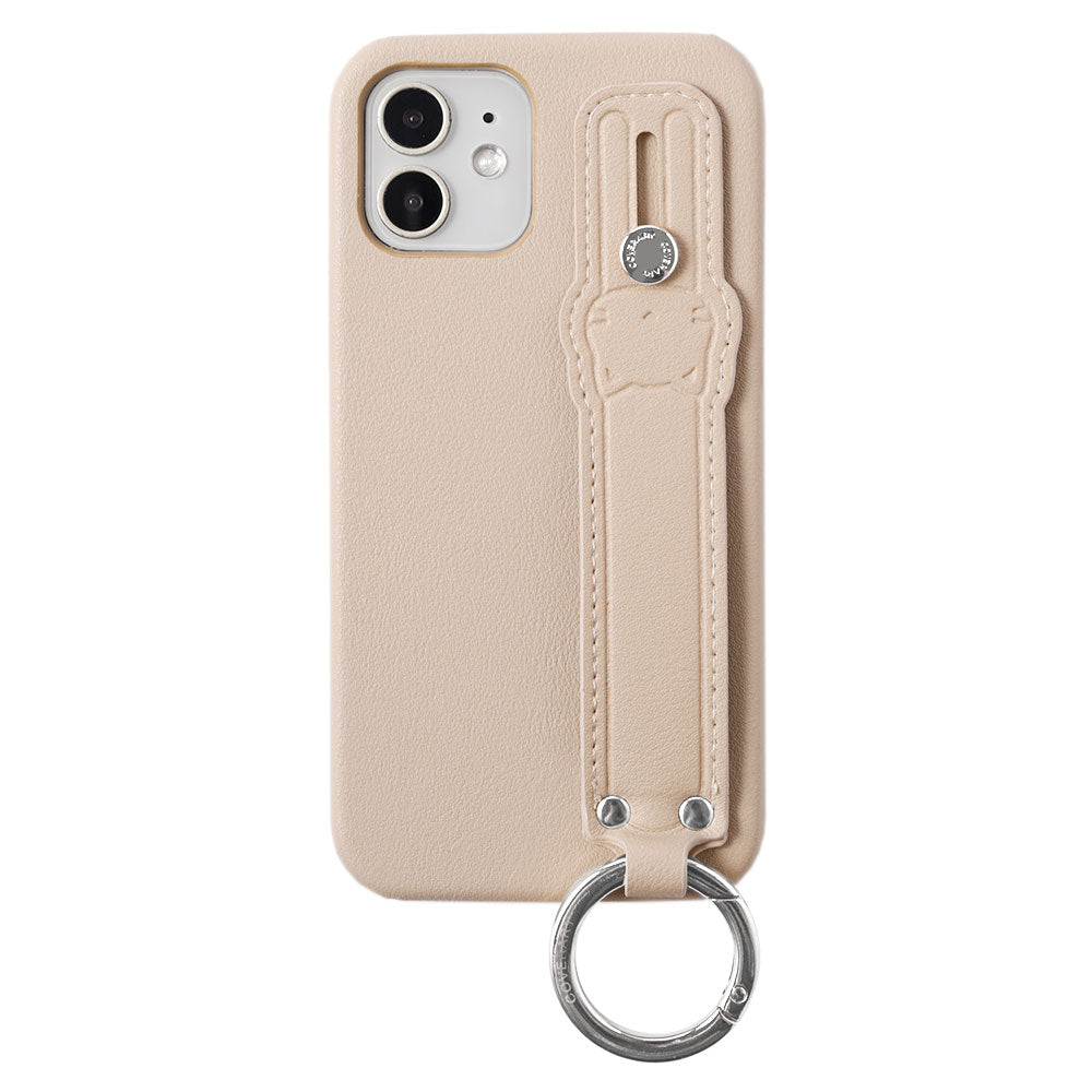 Vegan leather smooth fabric muted color with cat hand belt back case for iPhone series