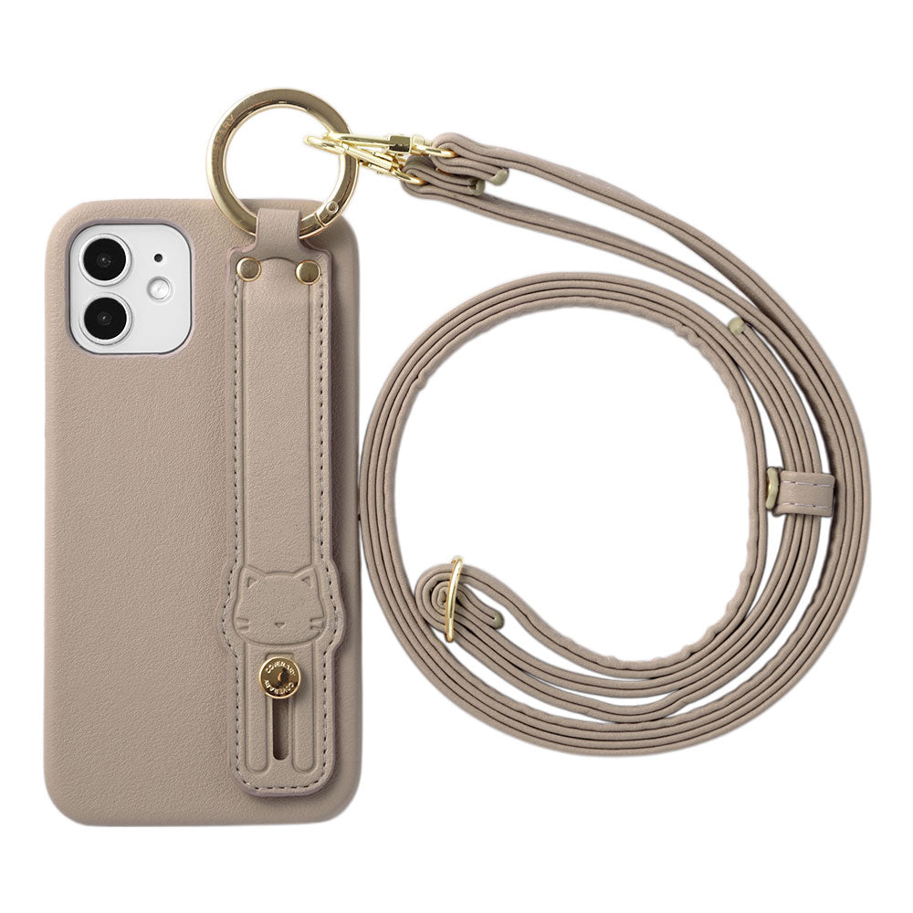 Cuir végan tissu lisse couleur terne avec ceinture main chat et bandoulière étui arrière série Google Pixel