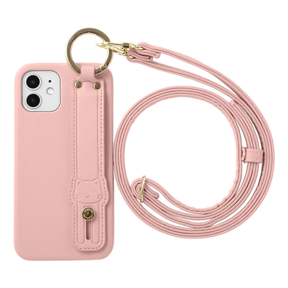 Cuir végan tissu lisse couleur terne avec ceinture main chat et bandoulière étui arrière série Google Pixel