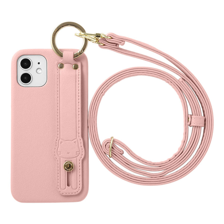 Cuir végan tissu lisse couleur terne avec ceinture main chat et bandoulière étui arrière série Google Pixel