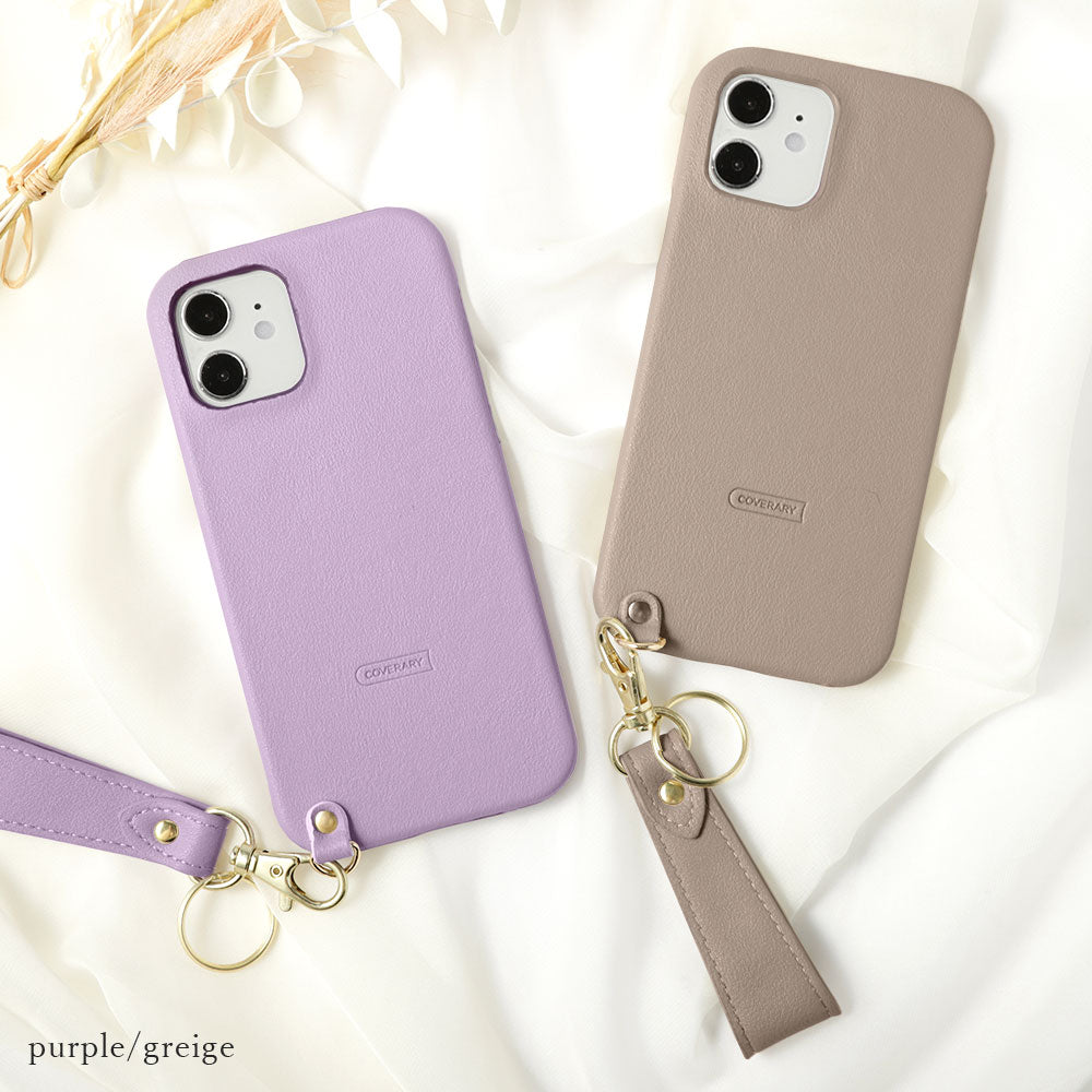 Vegan leather smooth fabric with finger strap, muted color, back case for iPhone series