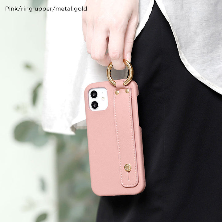 Vegan leather smooth fabric muted color with hand belt back case Galaxy series