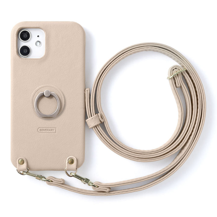 Vegan leather smooth fabric muted color smartphone ring with shoulder strap back case Xperia series