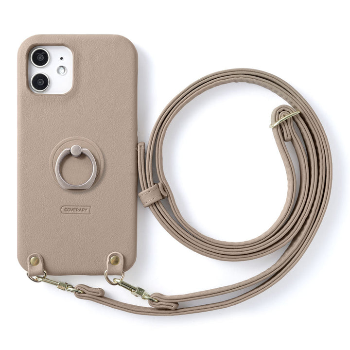 Vegan leather smooth fabric muted color smartphone ring with shoulder strap back case Xperia series