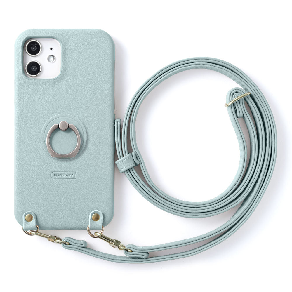 Vegan leather smooth fabric muted color smartphone ring with shoulder strap back case Xperia series