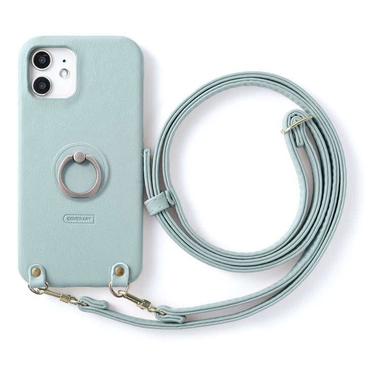 Vegan leather smooth fabric muted color smartphone ring with shoulder strap back case Xperia series