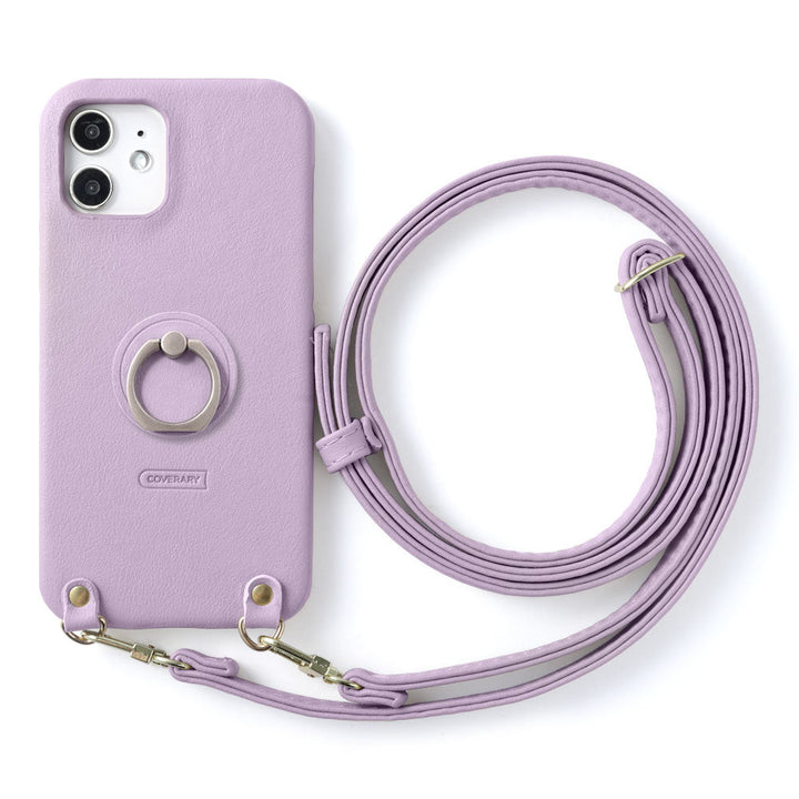 ヴィーガンレザー スムース生地 くすみカラー スマホリング ショルダーストラップ付き 背面ケース AQUOSシリーズ