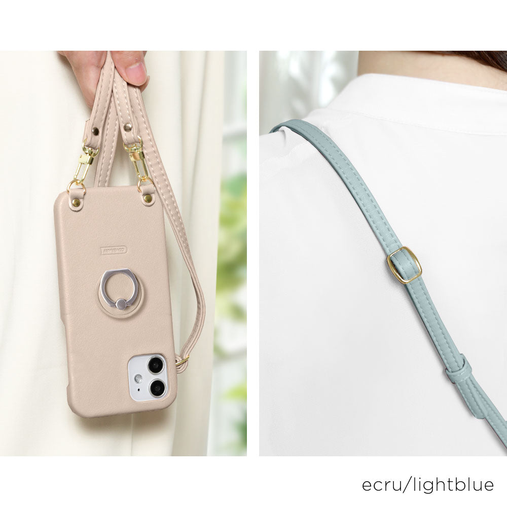 Vegan leather smooth fabric muted color smartphone ring with shoulder strap back case Xperia series