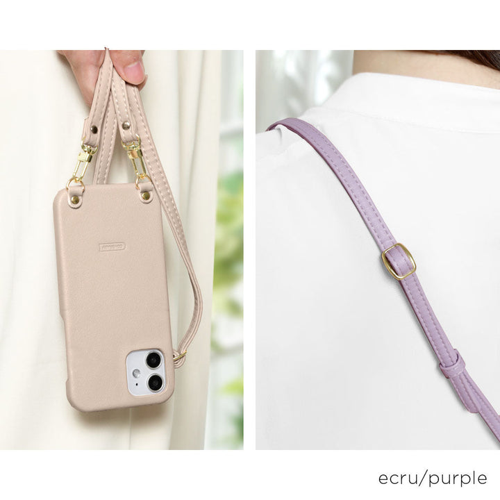 ヴィーガンレザー スムース生地 くすみカラー ショルダーストラップ付き 背面ケース Xperiaシリーズ