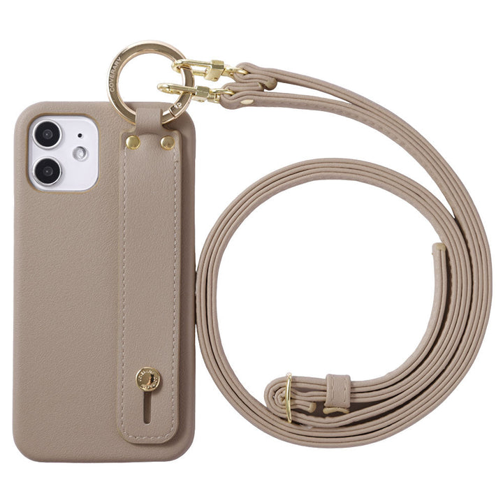 Cuir végan tissu lisse couleur terne avec poignée et bandoulière étui arrière pour série iPhone