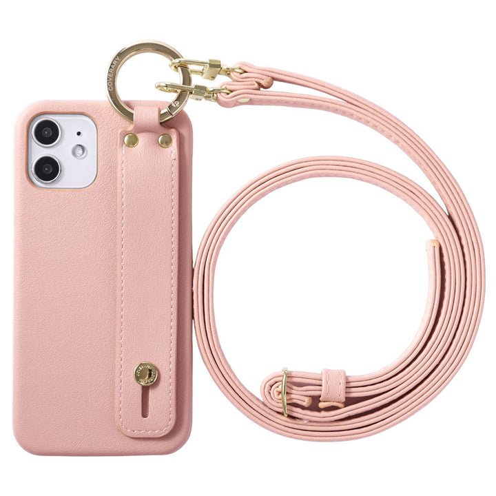 Cuir végan tissu lisse couleur terne avec poignée et bandoulière étui arrière pour série iPhone