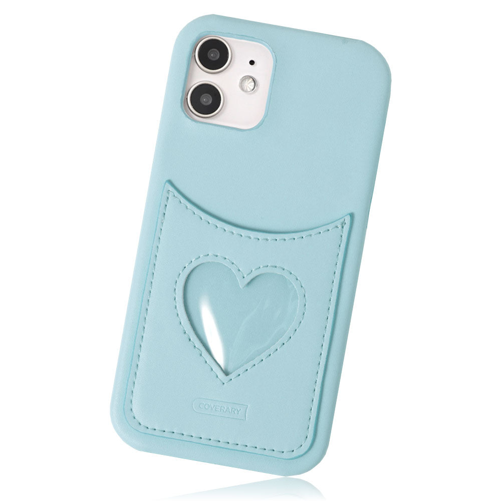 Vegan leather muted pastel heart smiley pocket back case iPhone series
