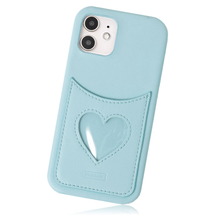 Vegan leather muted pastel heart smiley pocket back case iPhone series