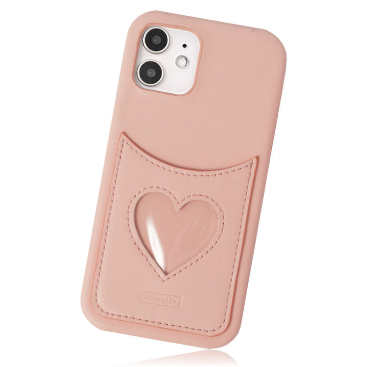 Vegan leather muted pastel heart smiley pocket back case AQUOS series