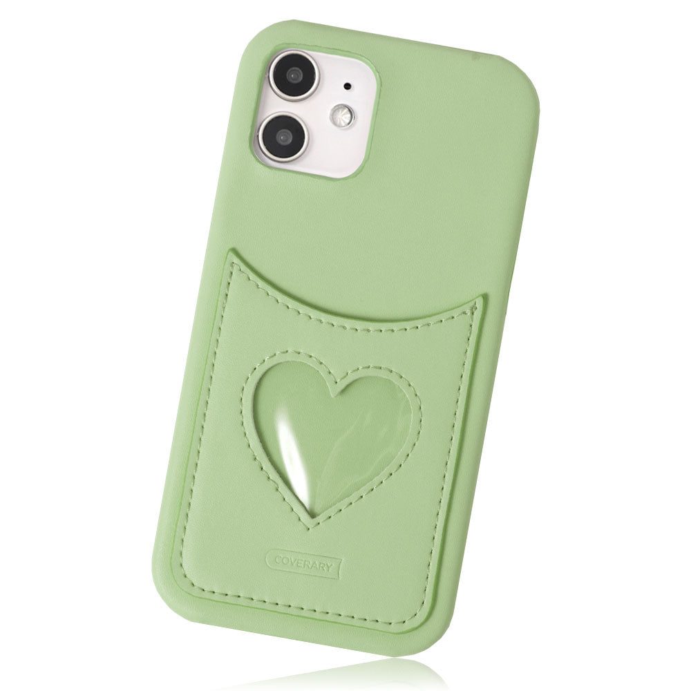 Vegan leather muted pastel heart smiley pocket back case iPhone series