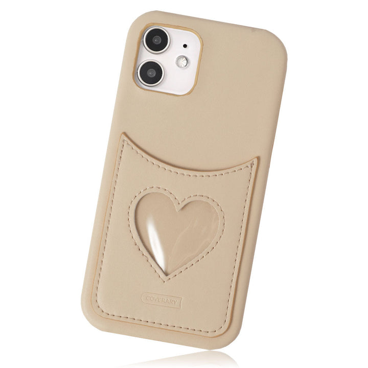 Vegan leather muted pastel heart smiley pocket back case iPhone series