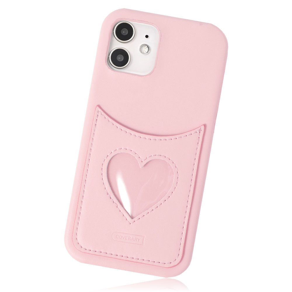 Vegan leather muted pastel heart smiley pocket back case AQUOS series