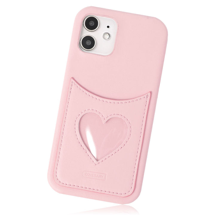 Vegan leather muted pastel heart smiley pocket back case iPhone series