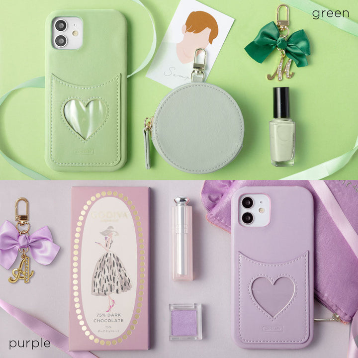 Vegan leather muted pastel heart smiley pocket back case AQUOS series