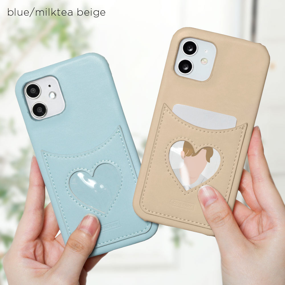 Vegan leather muted pastel heart smiley pocket back case iPhone series