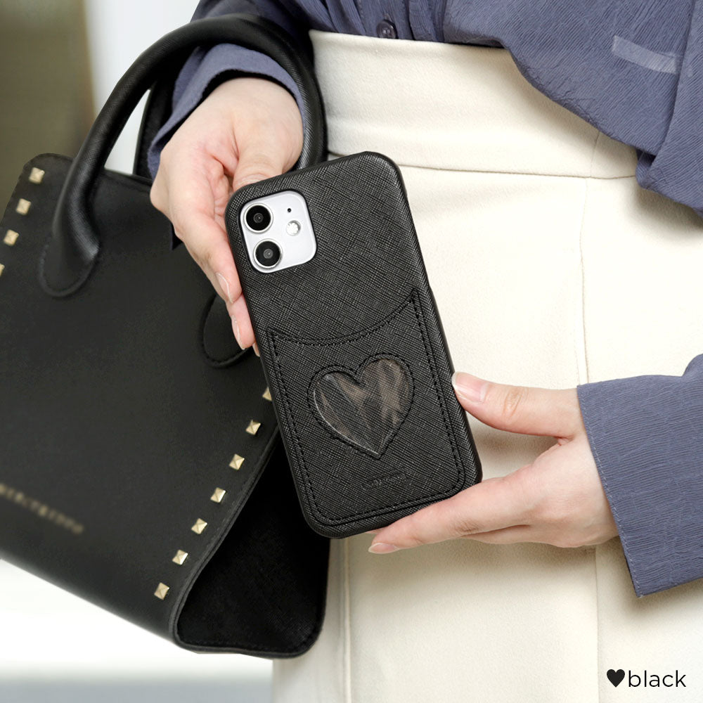 Vegan Leather Heart Smiley Pocket Back Case Galaxy Series