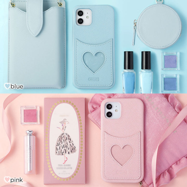 Vegan Leather Heart Smiley Pocket Back Case AQUOS Series