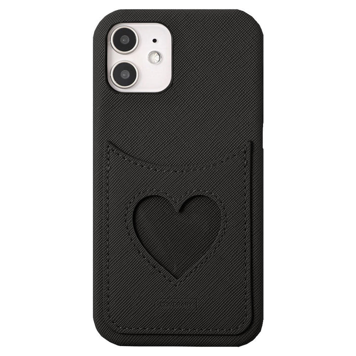 Vegan Leather Heart Smiley Pocket Back Case iPhone Series