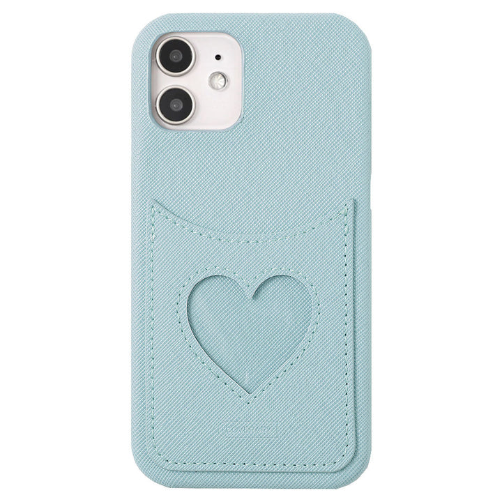 Vegan Leather Heart Smiley Pocket Back Case iPhone Series
