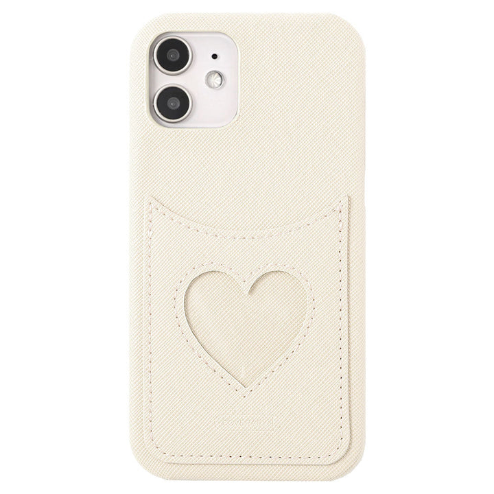 Vegan Leather Heart Smiley Pocket Back Case iPhone Series