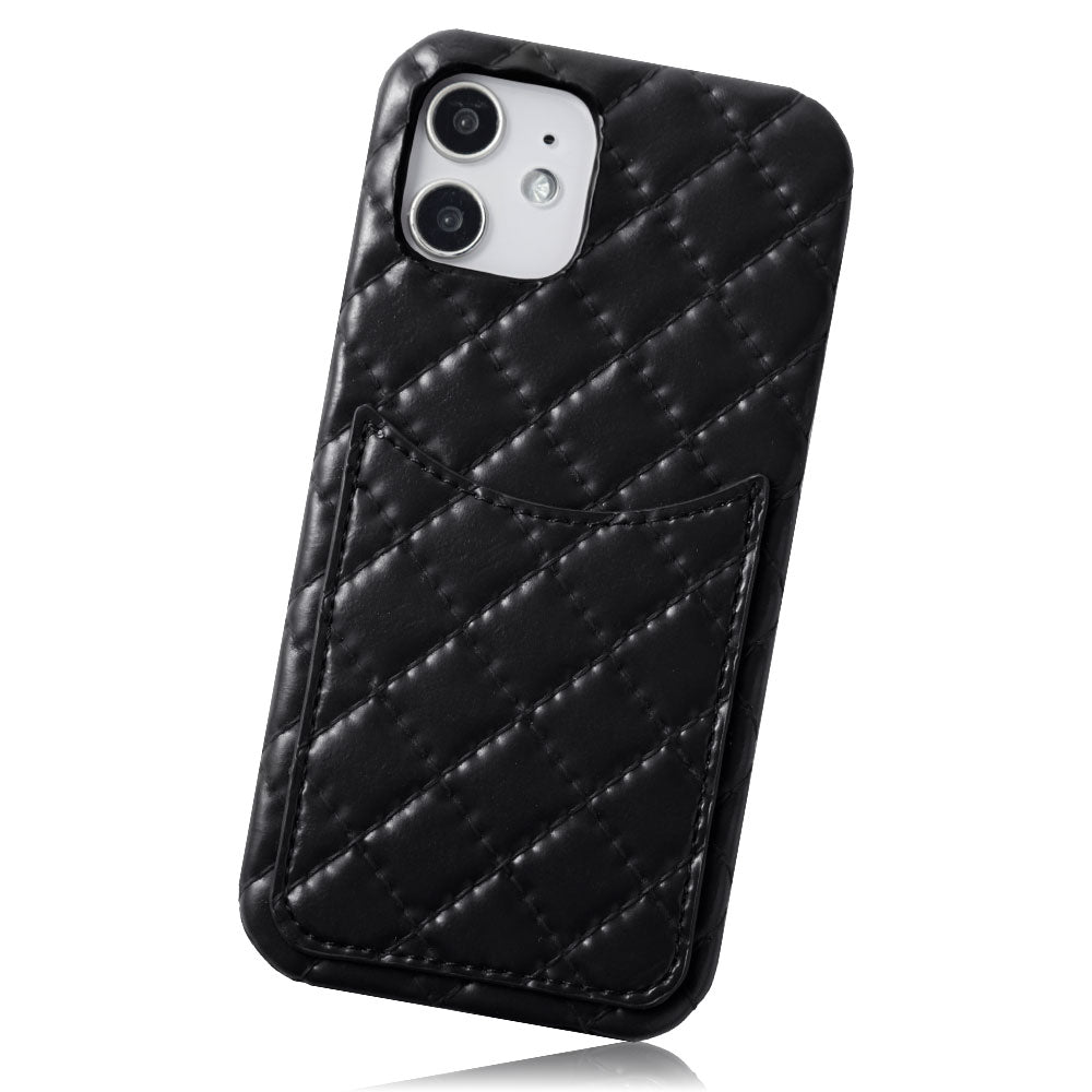 Vegan leather quilted smiley pocket back case for iPhone series