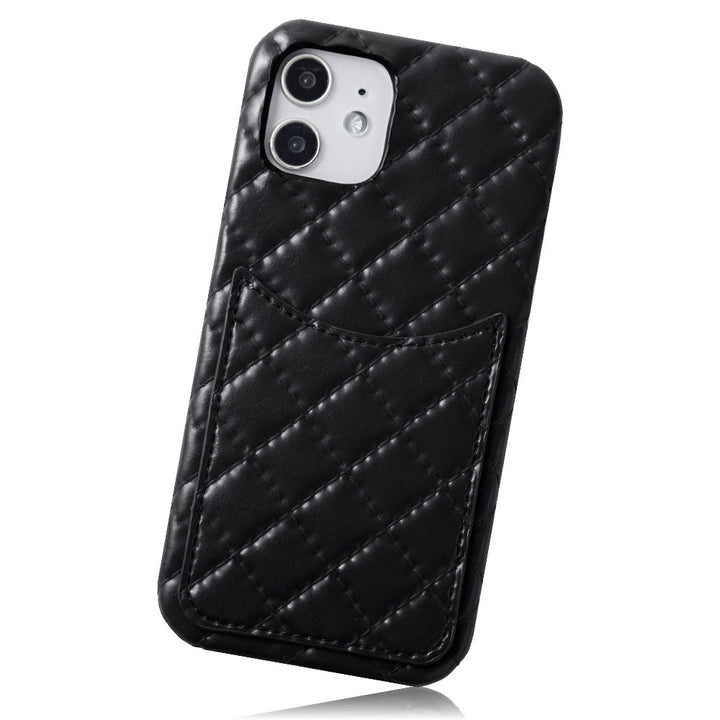 Vegan leather quilted smiley pocket back case for iPhone series