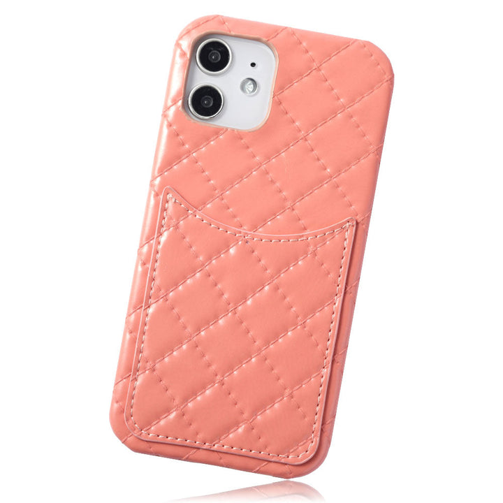 Vegan leather quilted smiley pocket back case for iPhone series