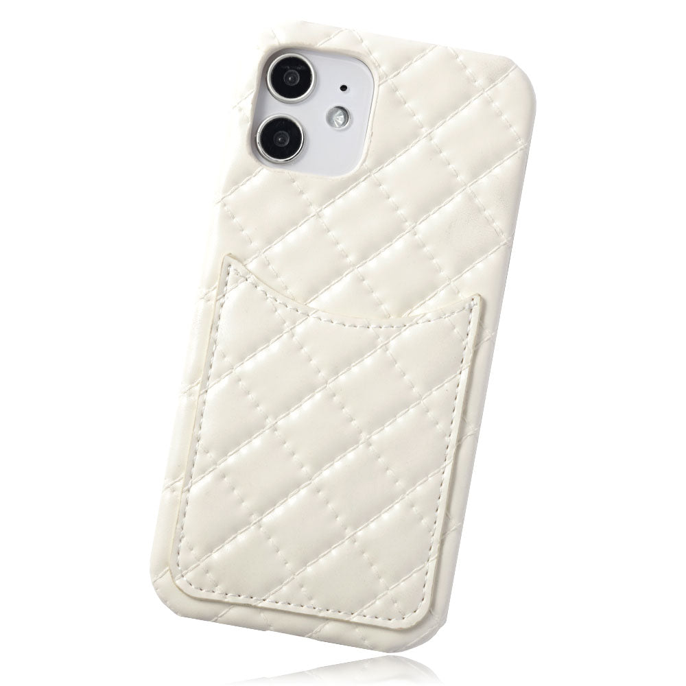 Vegan leather quilted smiley pocket back case for iPhone series