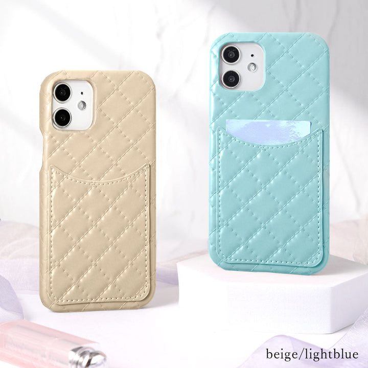 Vegan leather quilted smiley pocket back case for iPhone series