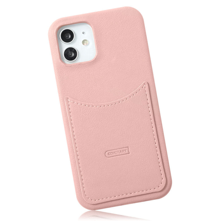 Cuir végan tissu lisse couleur terne poche souriante coque arrière série iPhone