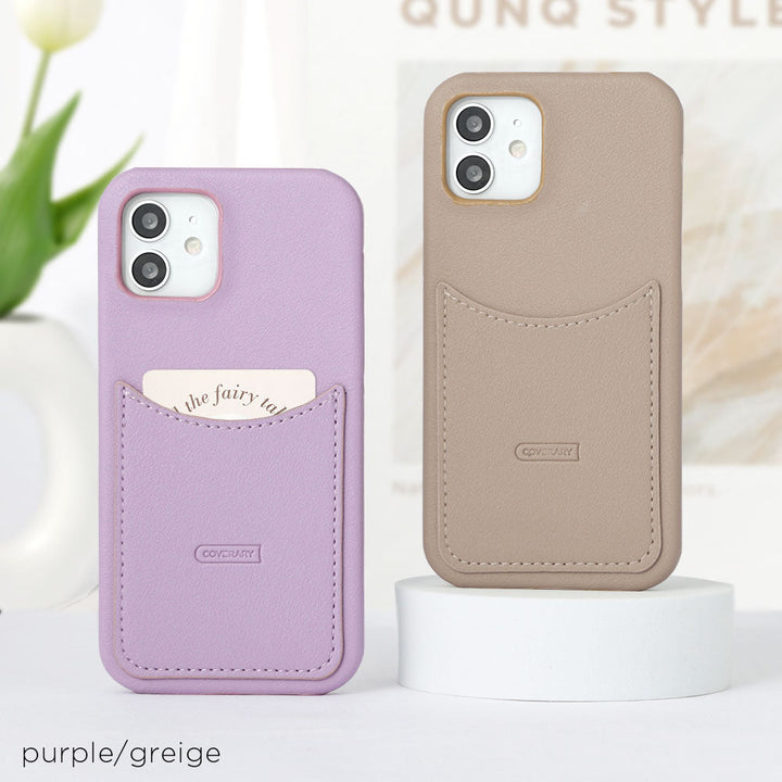 Cuir végan tissu lisse couleur terne poche souriante coque arrière série iPhone