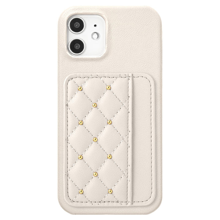 Vegan leather matte smooth studs decoration with vertical and horizontal selectable card pockets back case for iPhone series