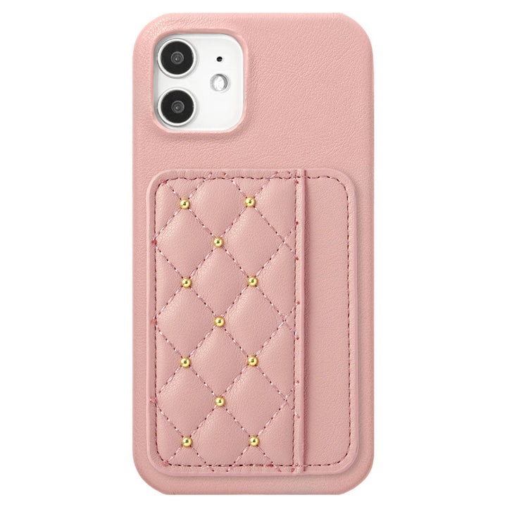 Vegan leather matte smooth studs decoration with vertical and horizontal selectable card pockets back case for iPhone series