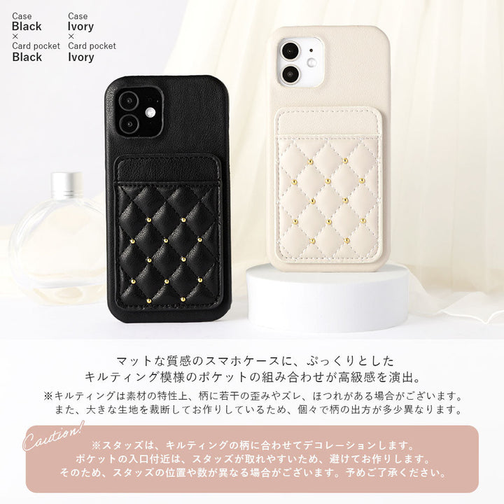 Vegan leather matte smooth studded decoration with vertical and horizontal selectable card pockets back case AQUOS series