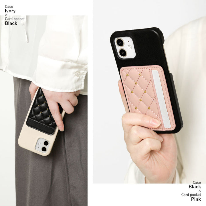 Vegan leather matte smooth studded decoration with vertical and horizontal selectable card pockets back case AQUOS series