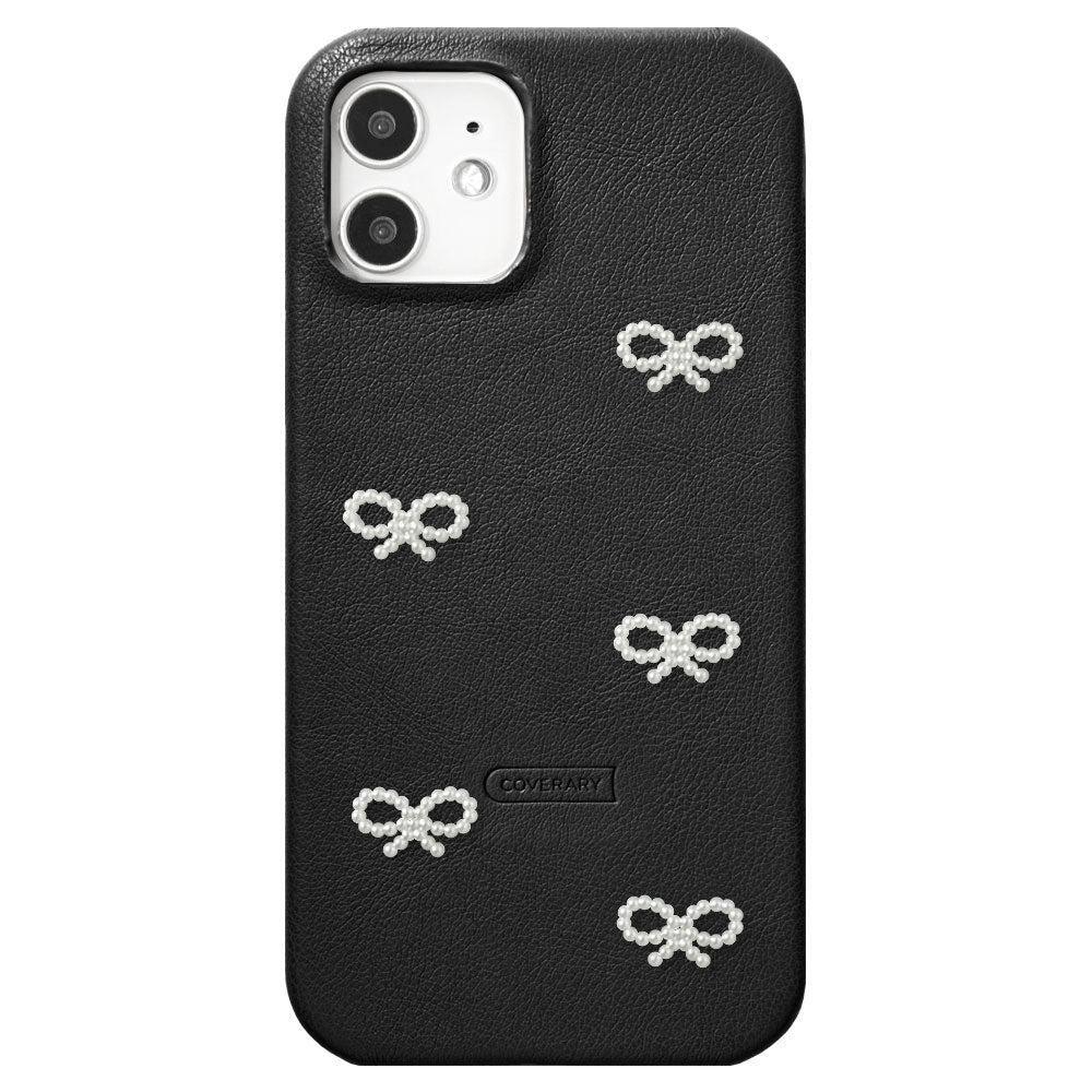 Vegan Leather Matte Smooth Pearl Ribbon Decor Back Case Galaxy Series