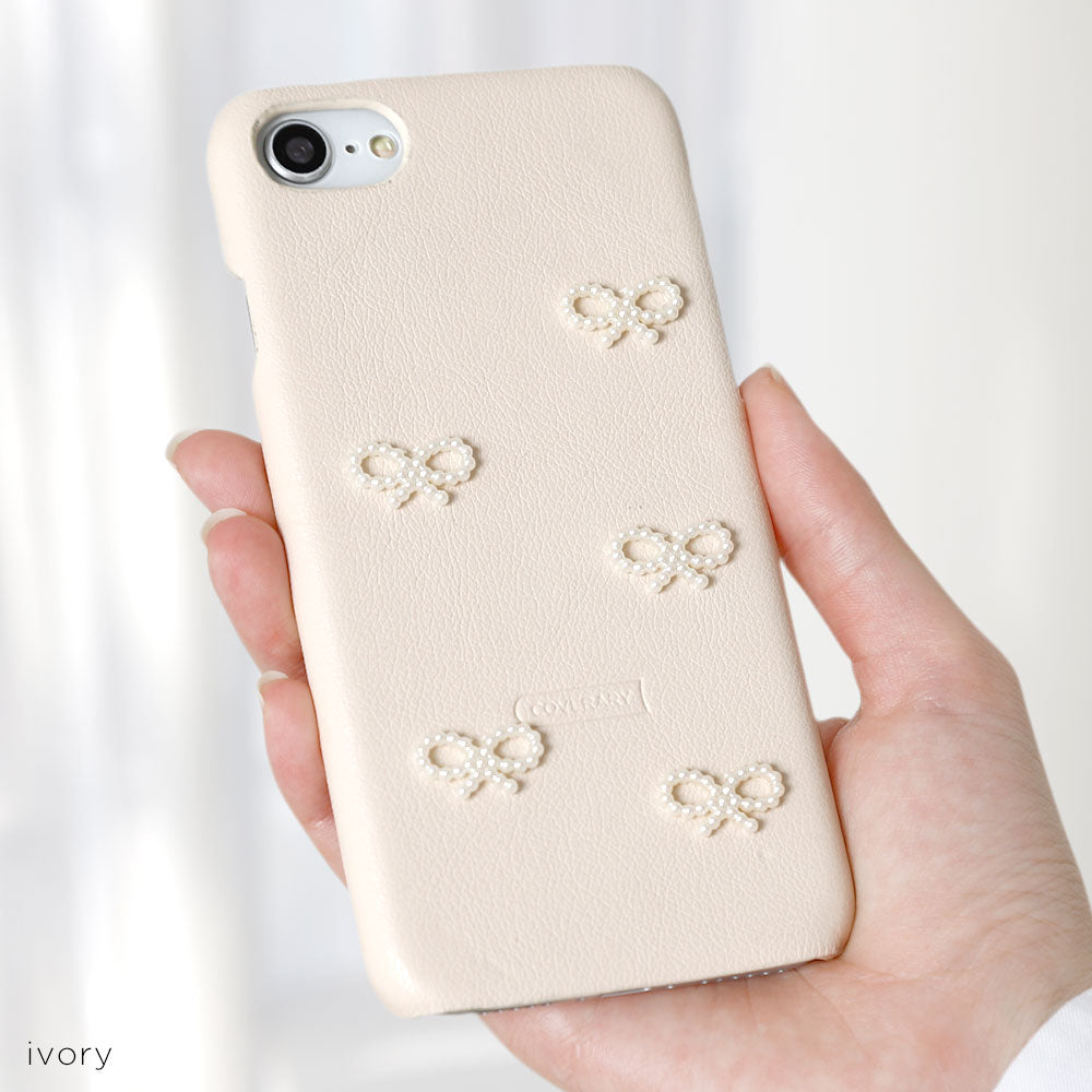 Vegan Leather Matte Smooth Pearl Ribbon Decor Back Case Galaxy Series