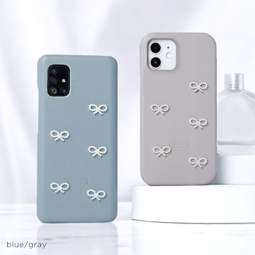 Vegan Leather Matte Smooth Pearl Ribbon Decor Back Case Galaxy Series