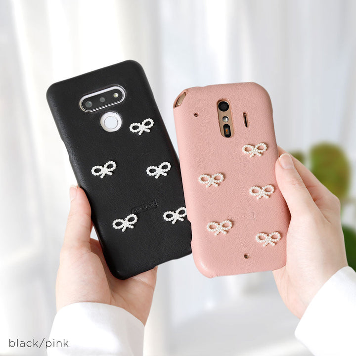 Vegan Leather Matte Smooth Pearl Ribbon Decor Back Case Galaxy Series