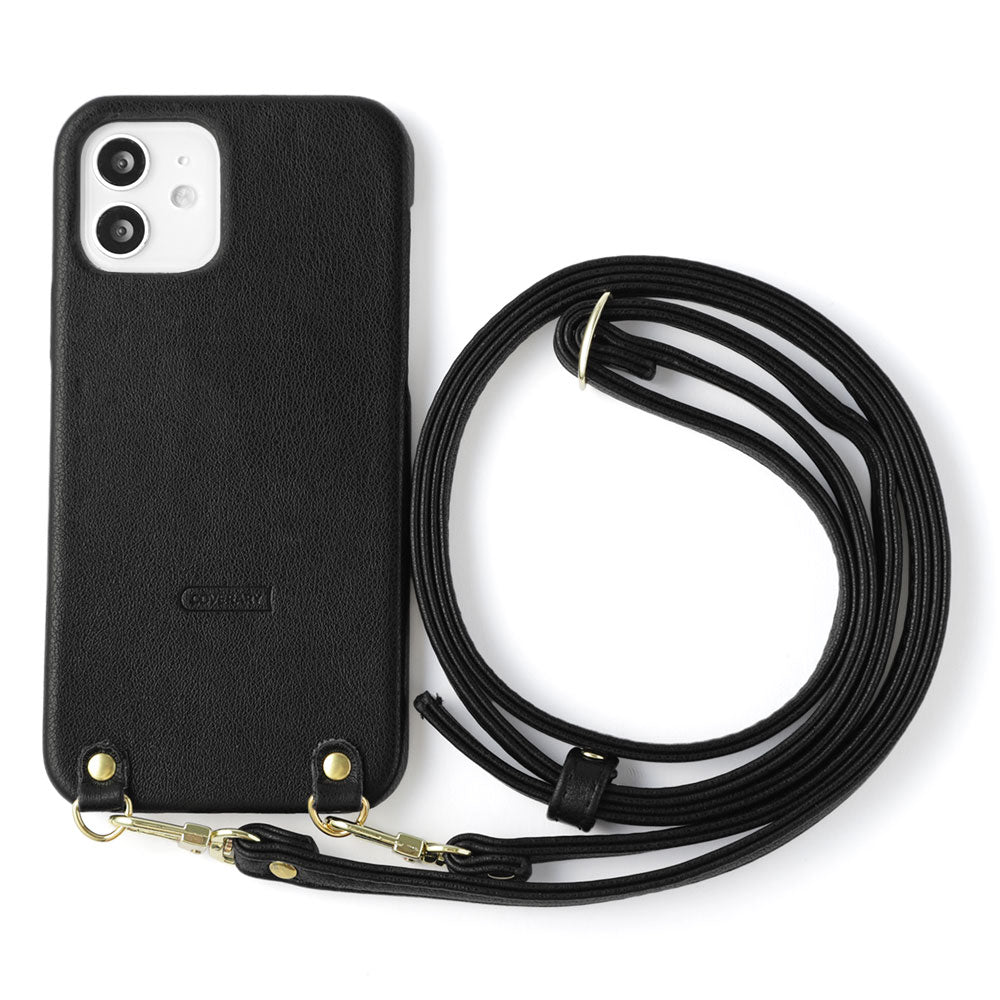 Vegan leather matte smooth back case with shoulder strap