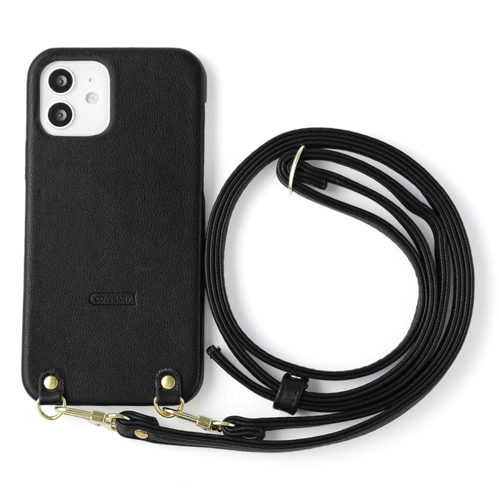 Vegan leather matte smooth back case with shoulder strap